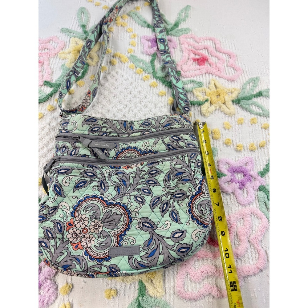 Vera Bradley Quilted Crossbody Bag Mint Paisley Blue Gray Orange Floral Zip - Picture 4 of 10